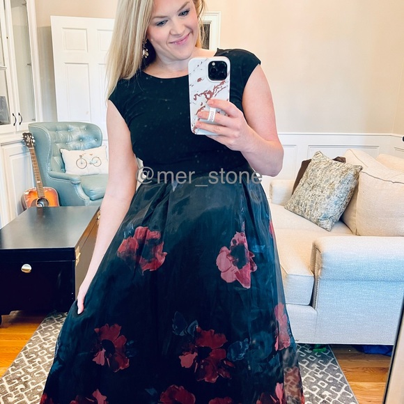 NWT Ignite Evenings Floral Print Taffeta Cap Sleeve Round Neck Gown, Sz 6 - Picture 10 of 10